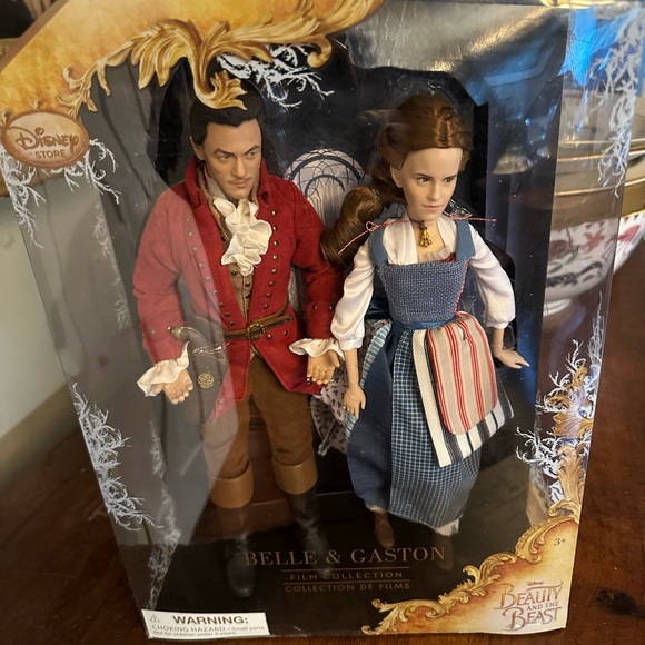 Disney Belle and Gaston Dolls in Blue and Red Outfits - Picture 2 of 4